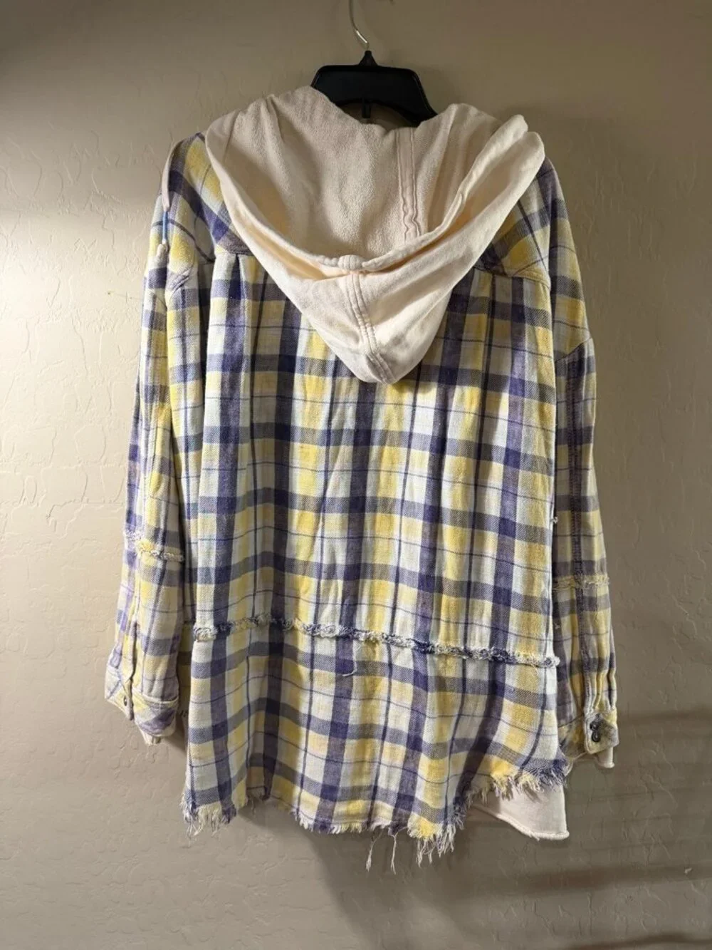 Free People Yellow Plaid Button Down Shirt Hoodie